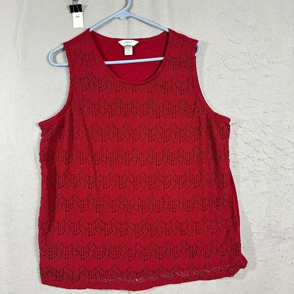 CJ Banks Tops - CJ Banks Womens Vest Sleeveless Lace Outer Blouse Red Pullover Plus Size 2X